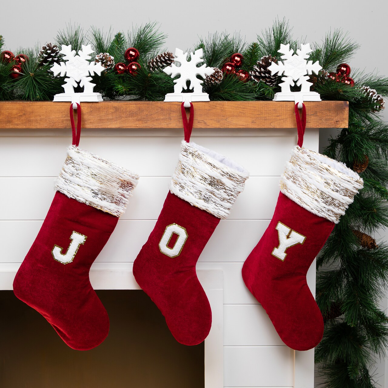 Northlight Velvet JOY Christmas Stockings - 20"- Red - Set of 3